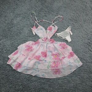 Victoria's Secret Babydoll Pajama Set Womens Large Pink Floral 2 Piece NWT